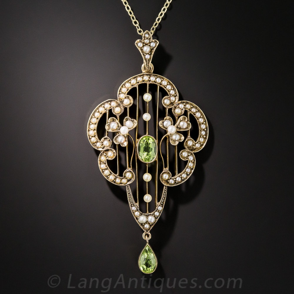 Antique Peridot and Seed Pearl Necklace