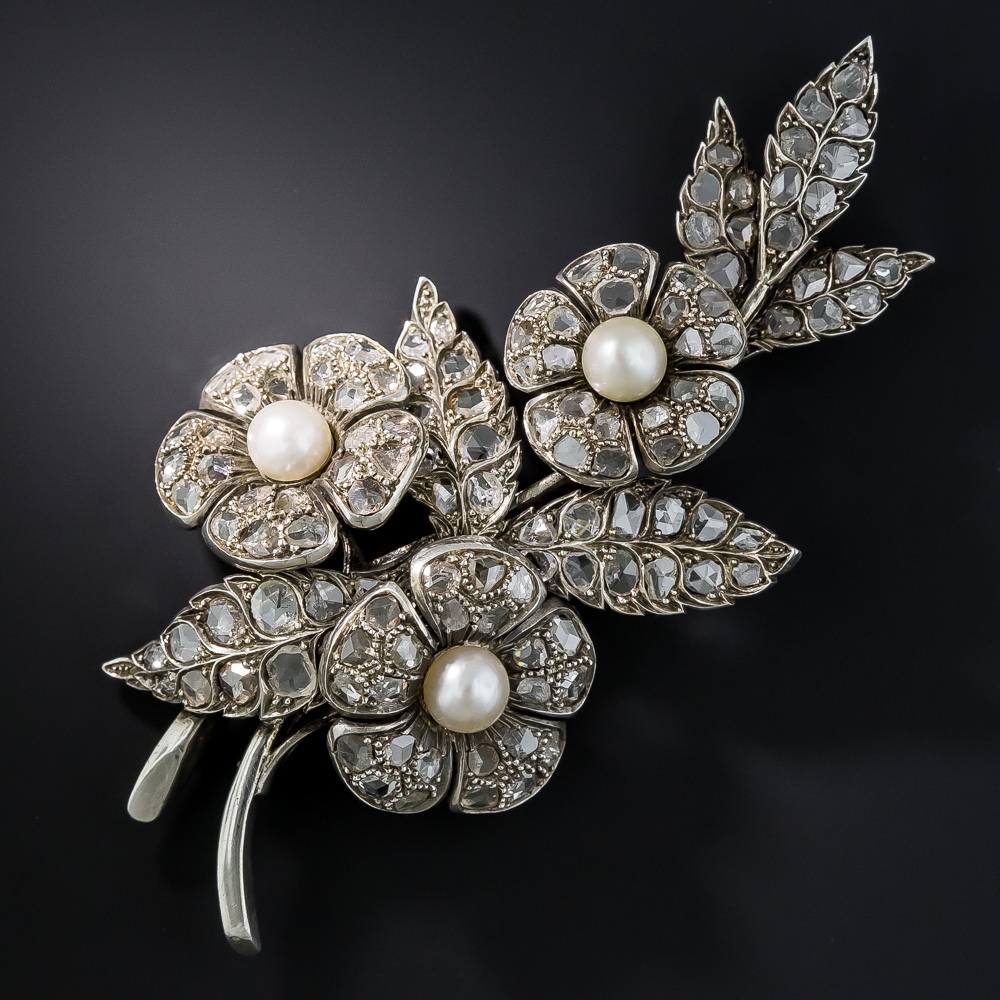 Antique Rose-Cut Diamond Floral Brooch