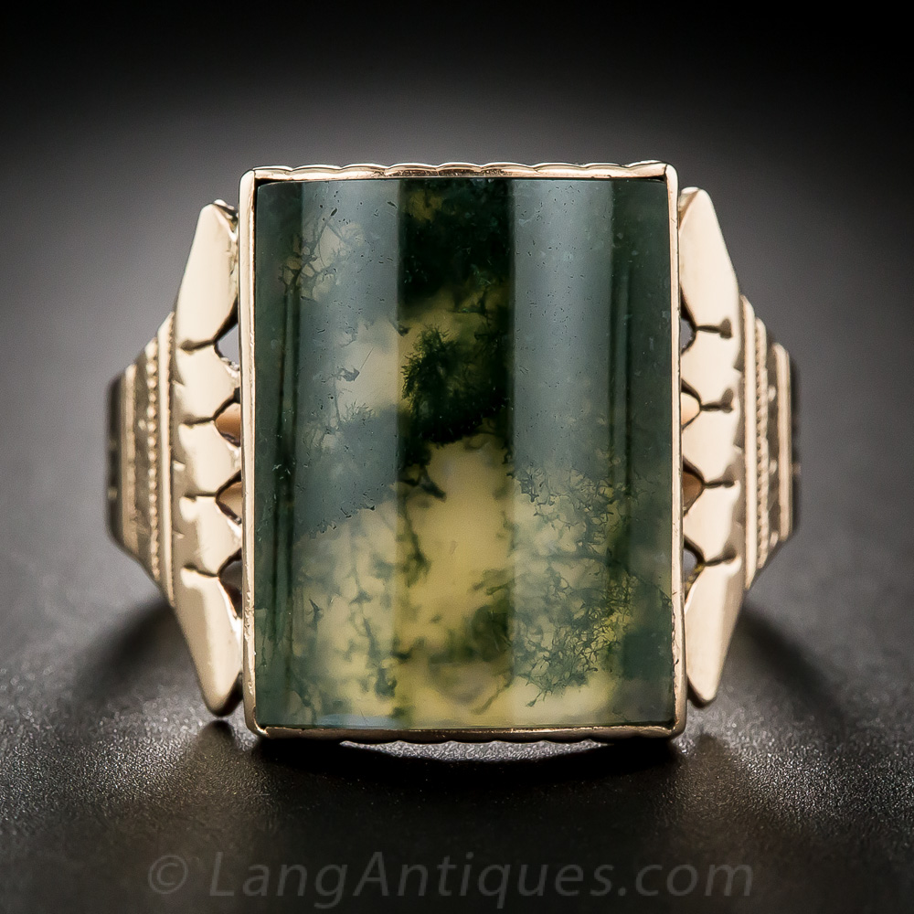 Antique moss hot sale agate ring