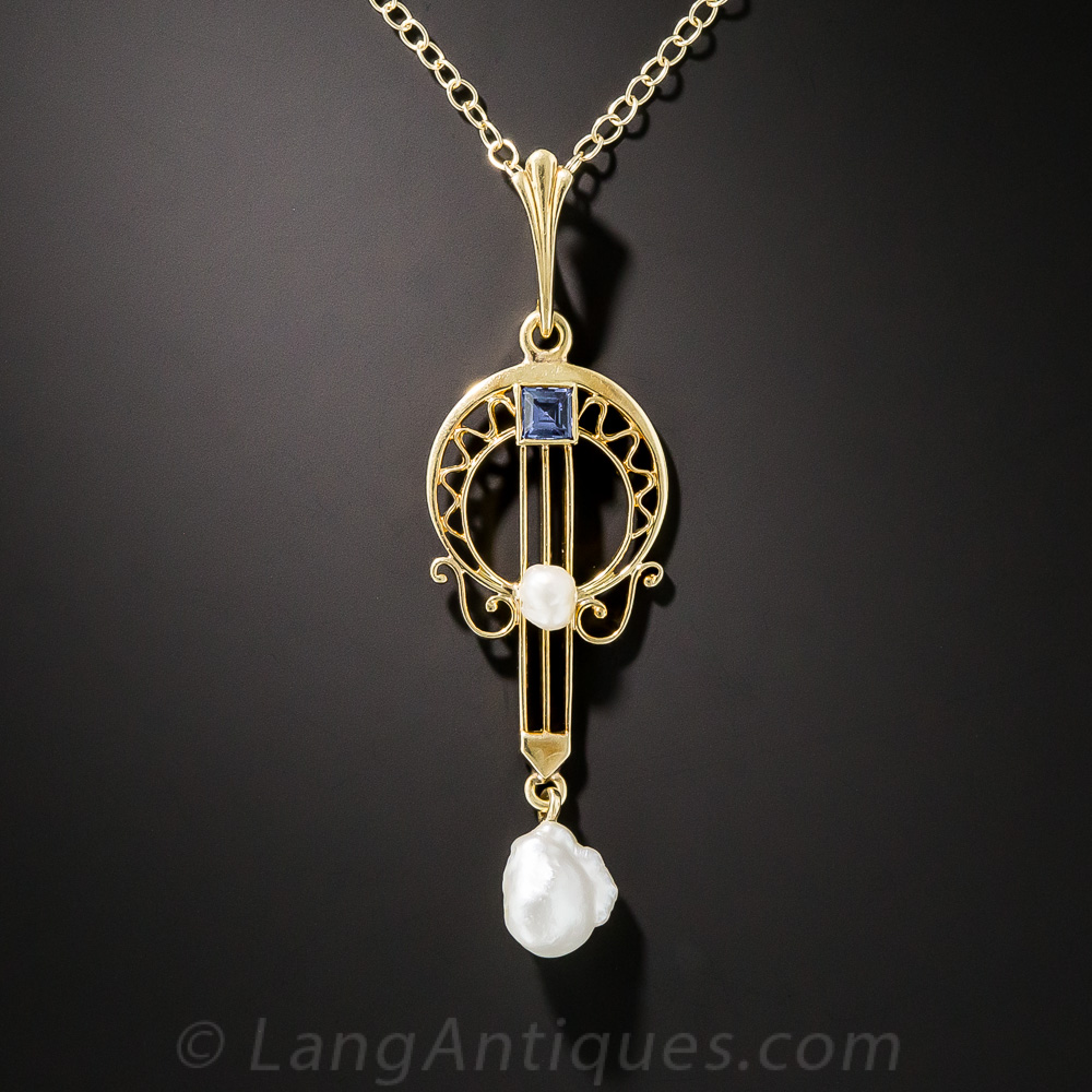 Antique Sapphire and Pearl Necklace
