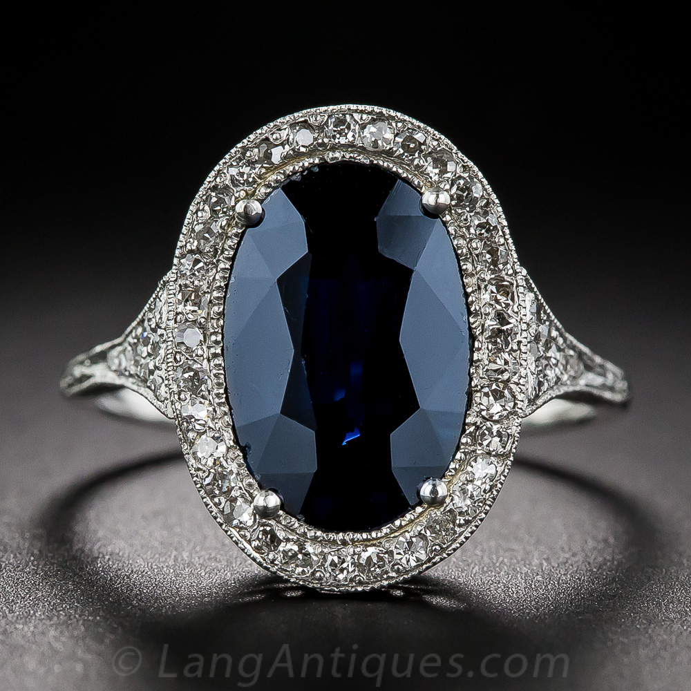 Antique Sapphire, Platinum and Diamond Ring