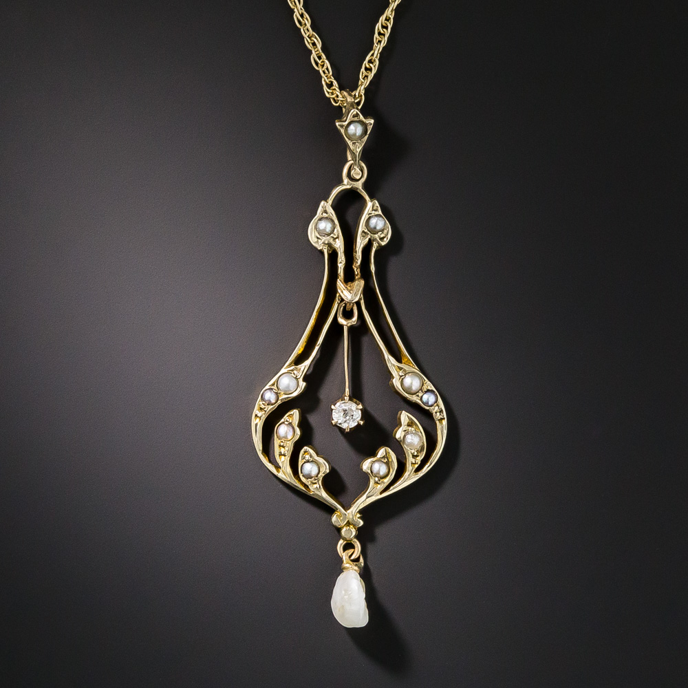 Antique Seed Pearl and Diamond Lavaliere