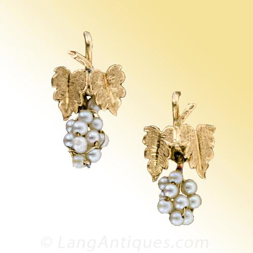 Antique Seed Pearl Grape-Cluster Earrings