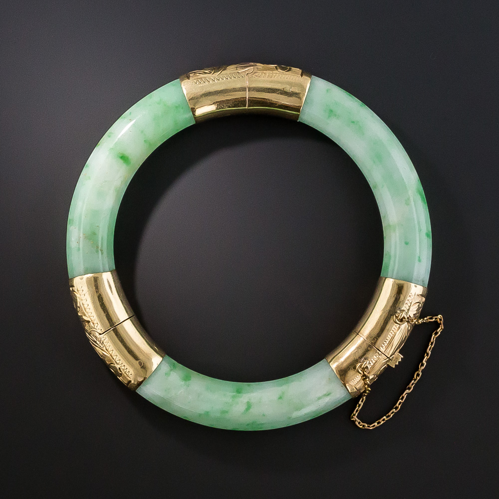 jade bangle with gold hinge