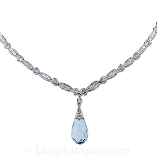 Aquamarine and Diamond Drop Necklace