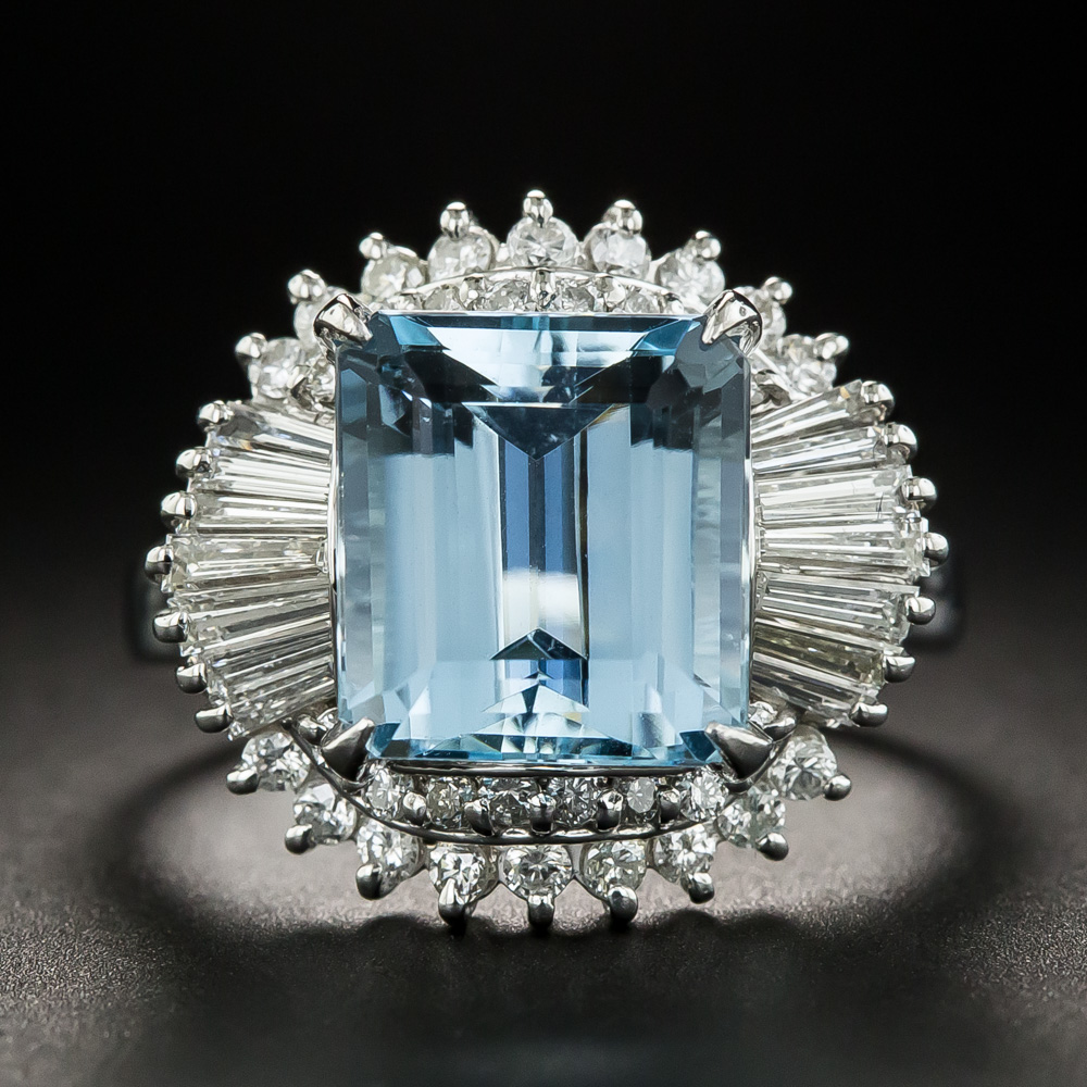 Aquamarine Platinum Diamond Ring