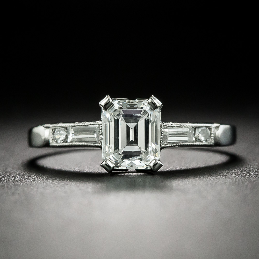 Art Deco 1.03 Carat Emerald-Cut Diamond Engagement Ring - GIA F I1