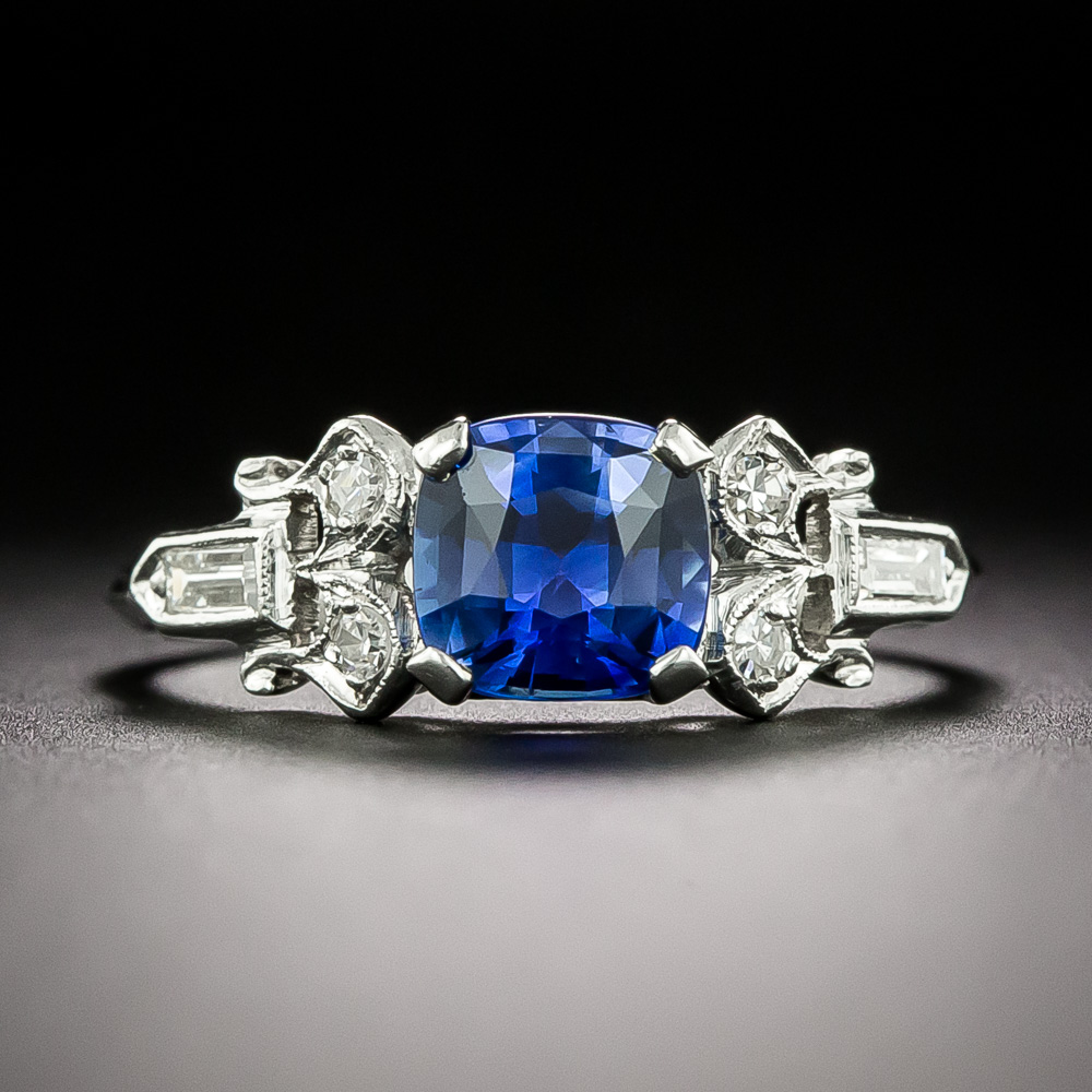 Art Deco 1.09 Carat Sapphire and Diamond Ring