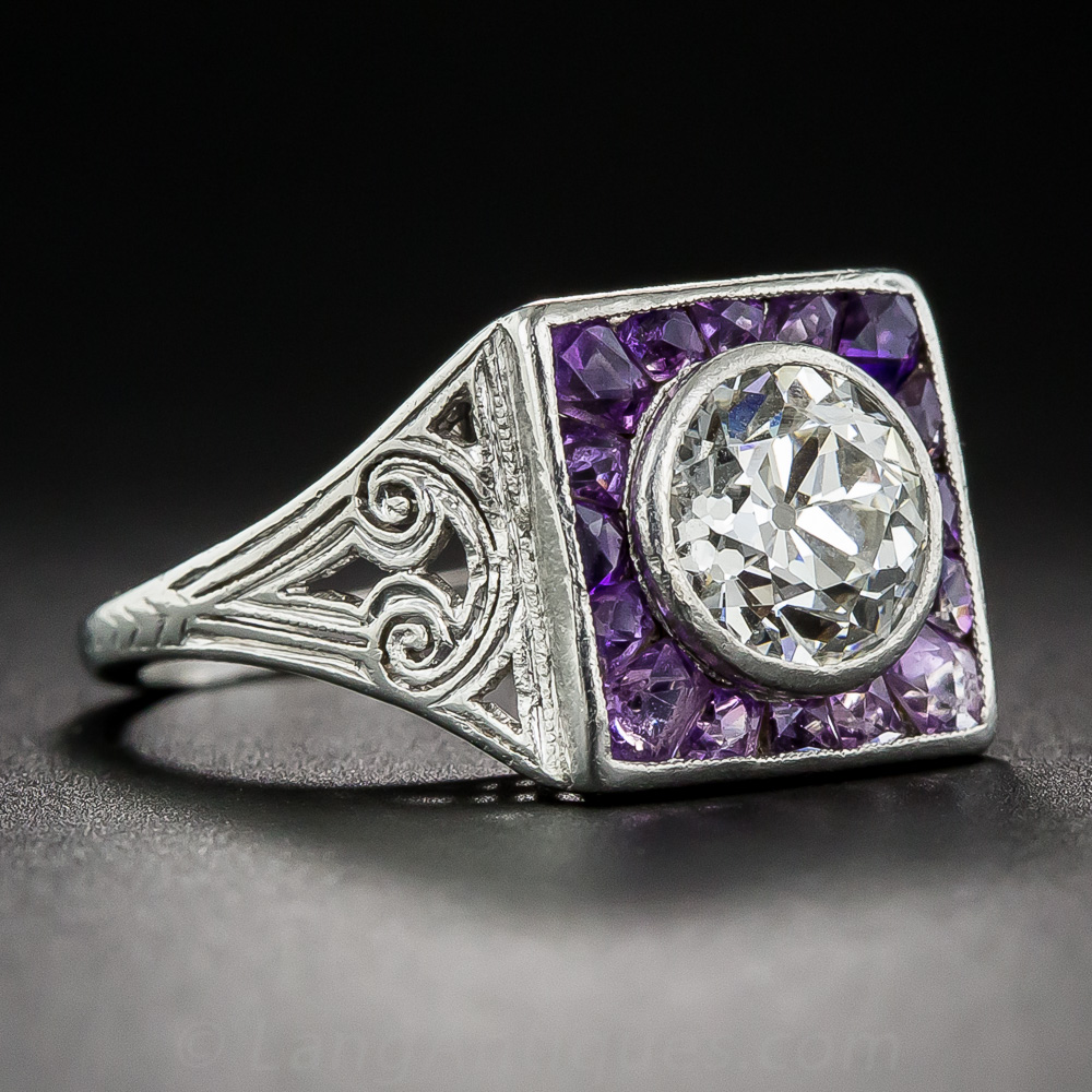 Amethyst Engagement Ring vintage-Art Deco Engagement Ring