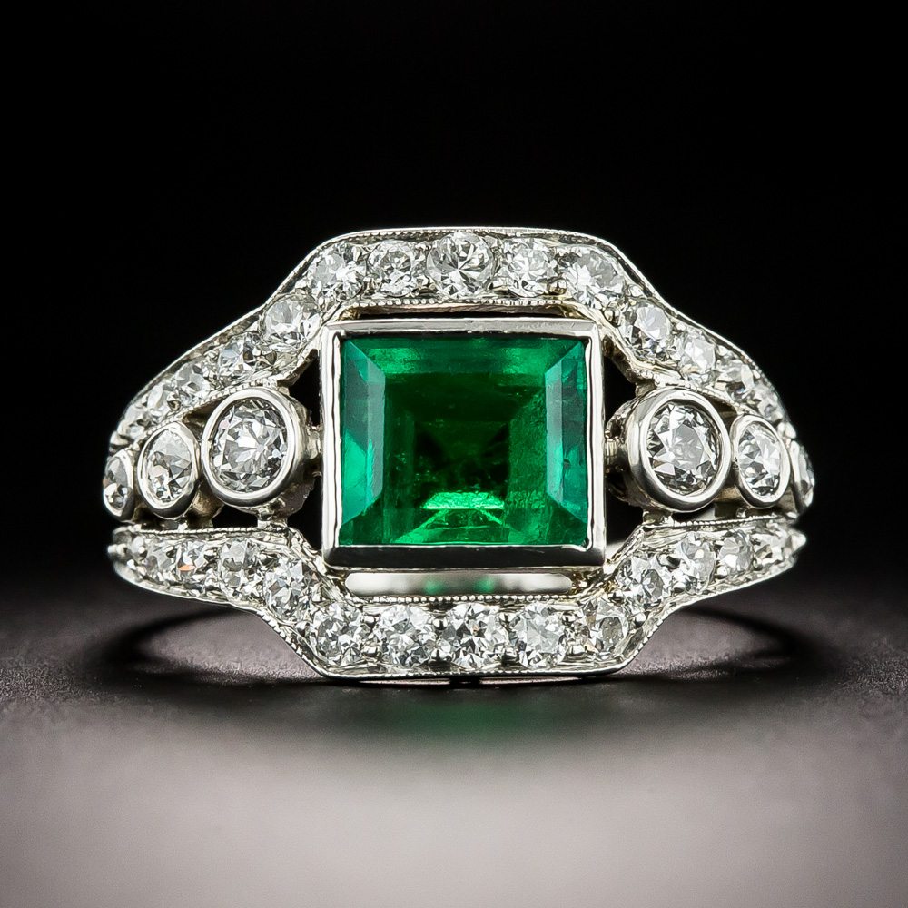 Art Deco 1.50 Carat Emerald and Diamond Ring - GIA F1