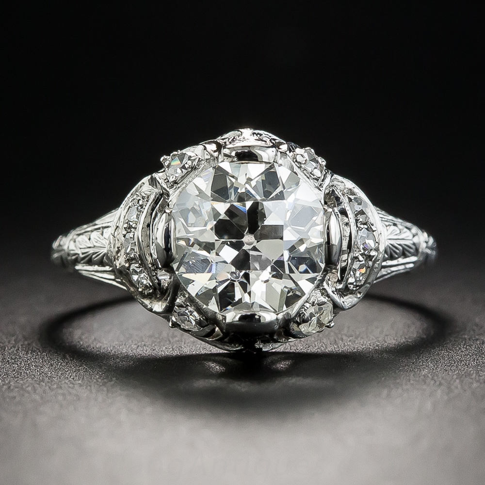 Art Deco 1.80 Carat Diamond Platinum Engagement Ring - GIA J SI2
