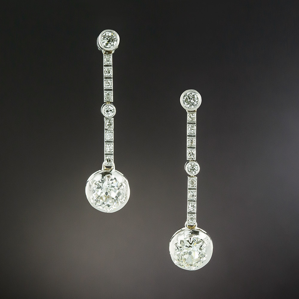 Art Deco 2.06 Carat Diamond Dangle Earrings - GIA - Antique & Vintage ...