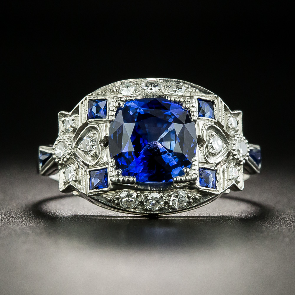 Art Deco 2.08 Carat Sapphire and Diamond Ring