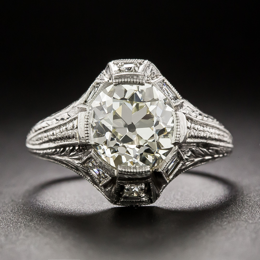 Art Deco Carat European-Cut Diamond Engagement Ring GIA N VS1
