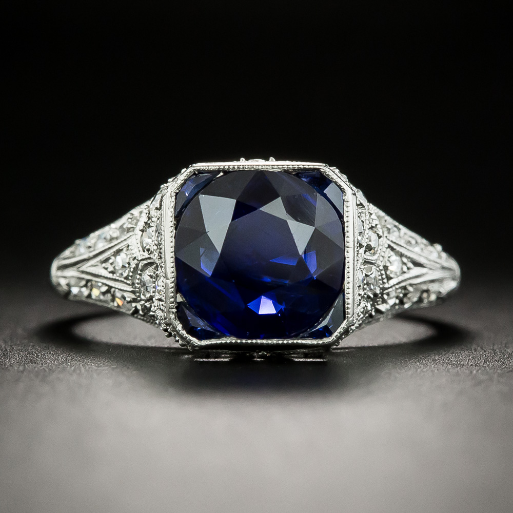 Art Deco 2.25 Carat No-Heat Sapphire and Diamond Ring