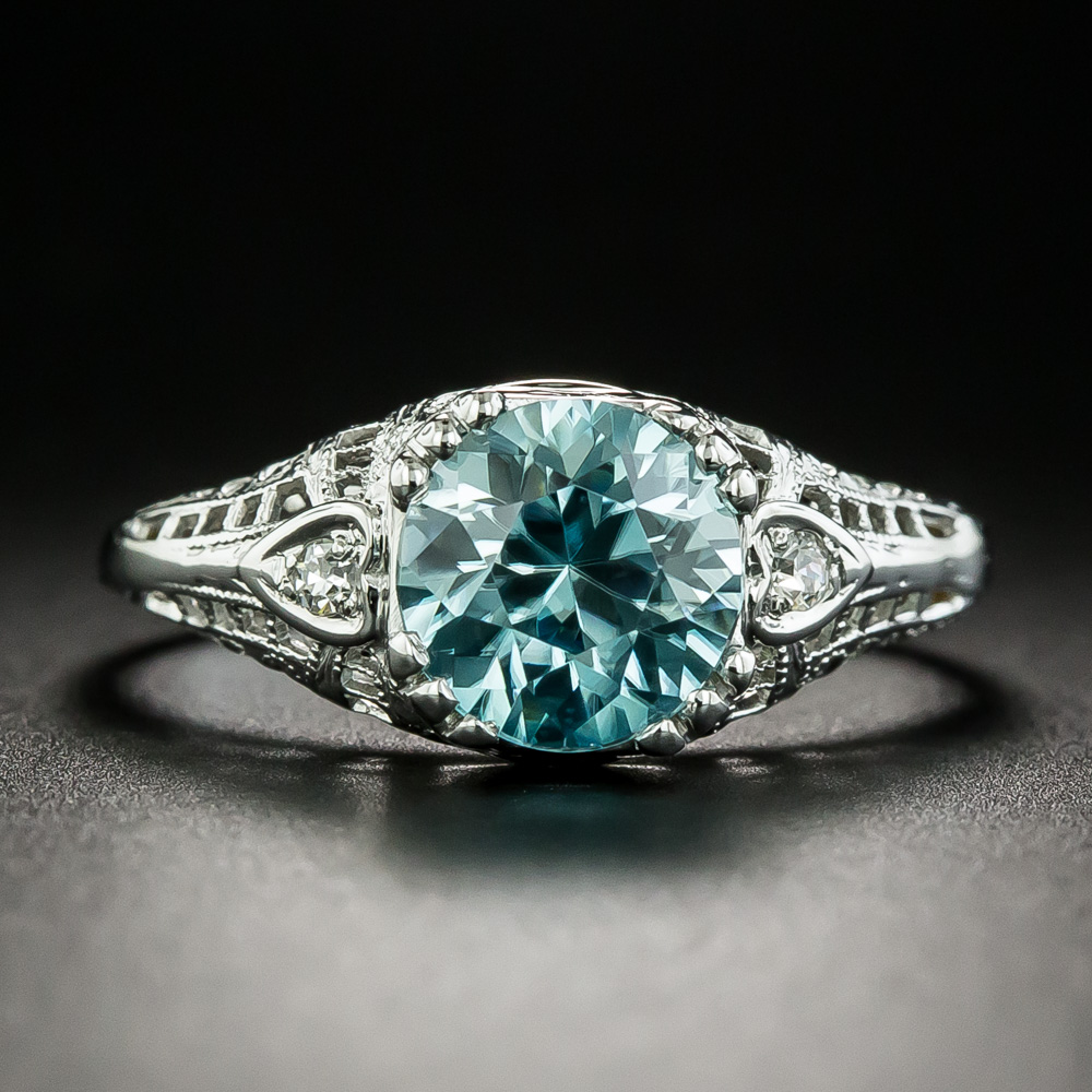 Art Deco 2.50 Carat Blue Zircon Ring