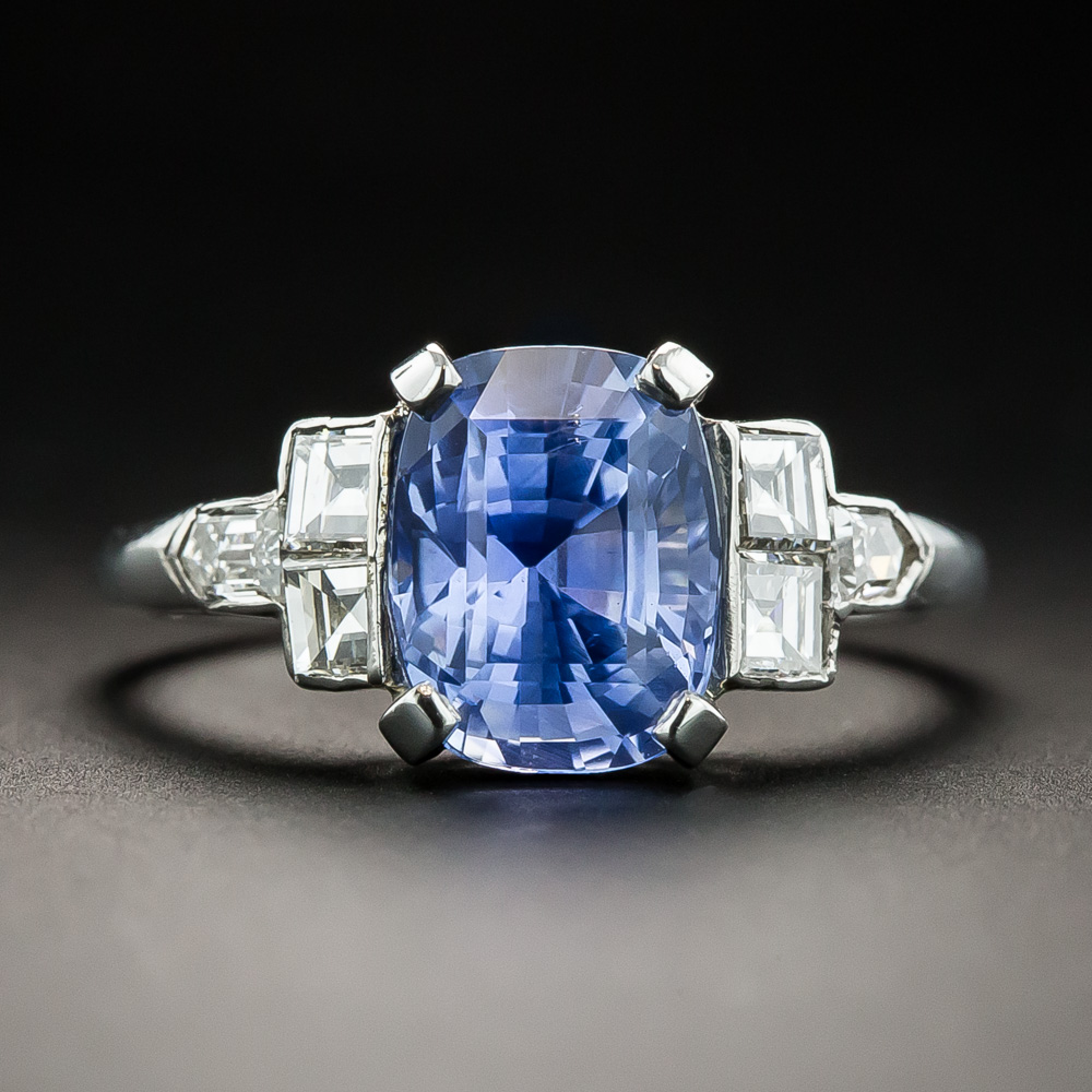 Art Deco 2.81 Carat No-Heat Burma Sapphire and Diamond Ring