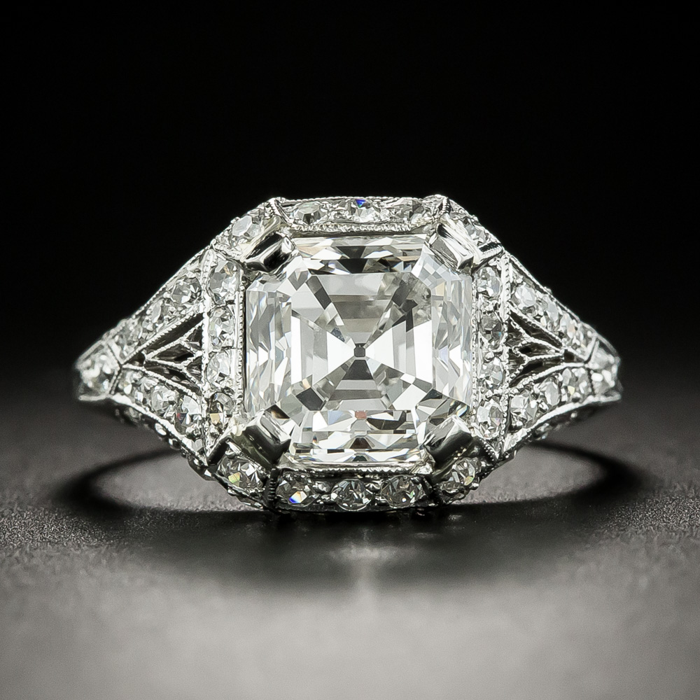 Vintage 3 Carat Asscher Cut Diamond Engagement Ring in Platinum - Filigree  Jewelers