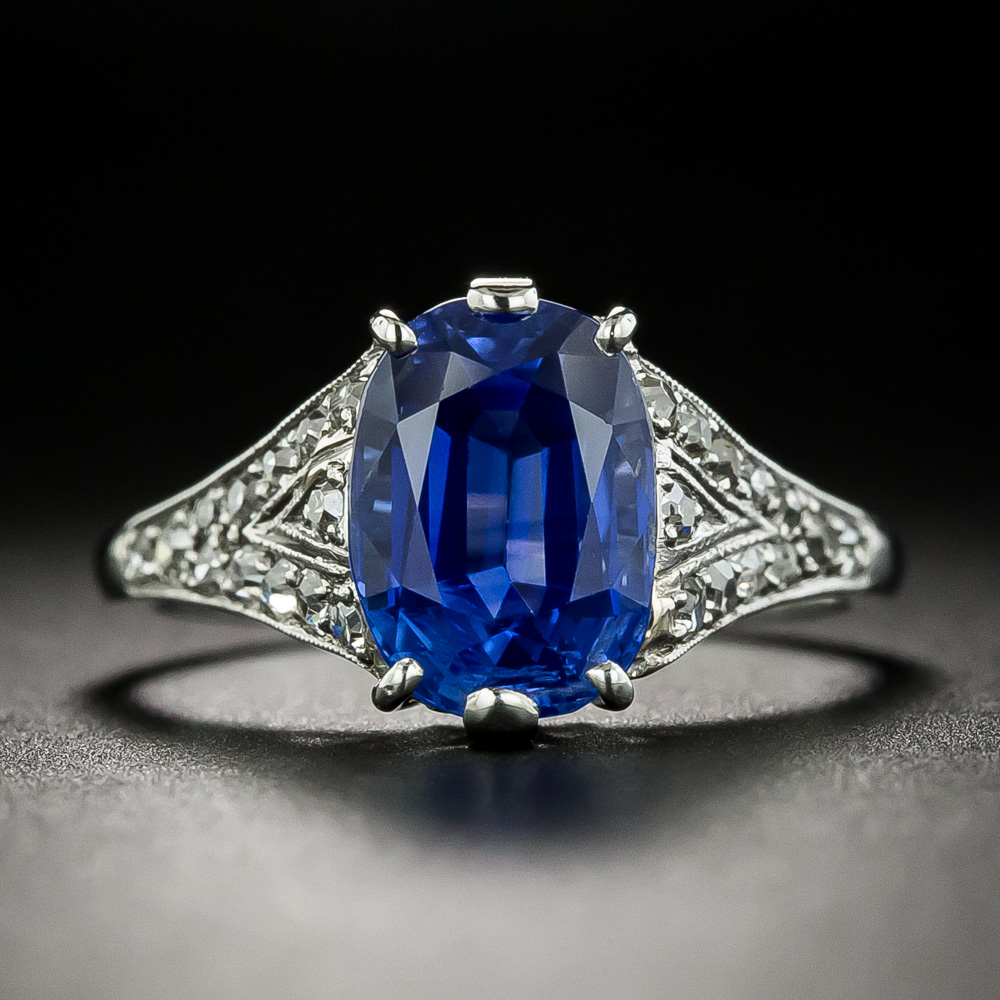 Art Deco 3.00 Carat No-Heat Ceylon Sapphire and Diamond Ring - AGL