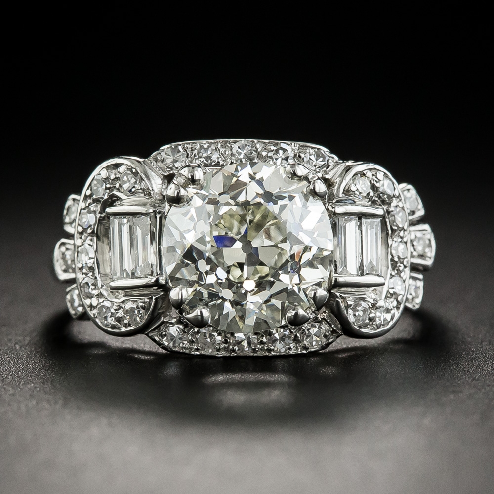 Art Deco 3.17 Carat Platinum Diamond Ring - GIA M VS1