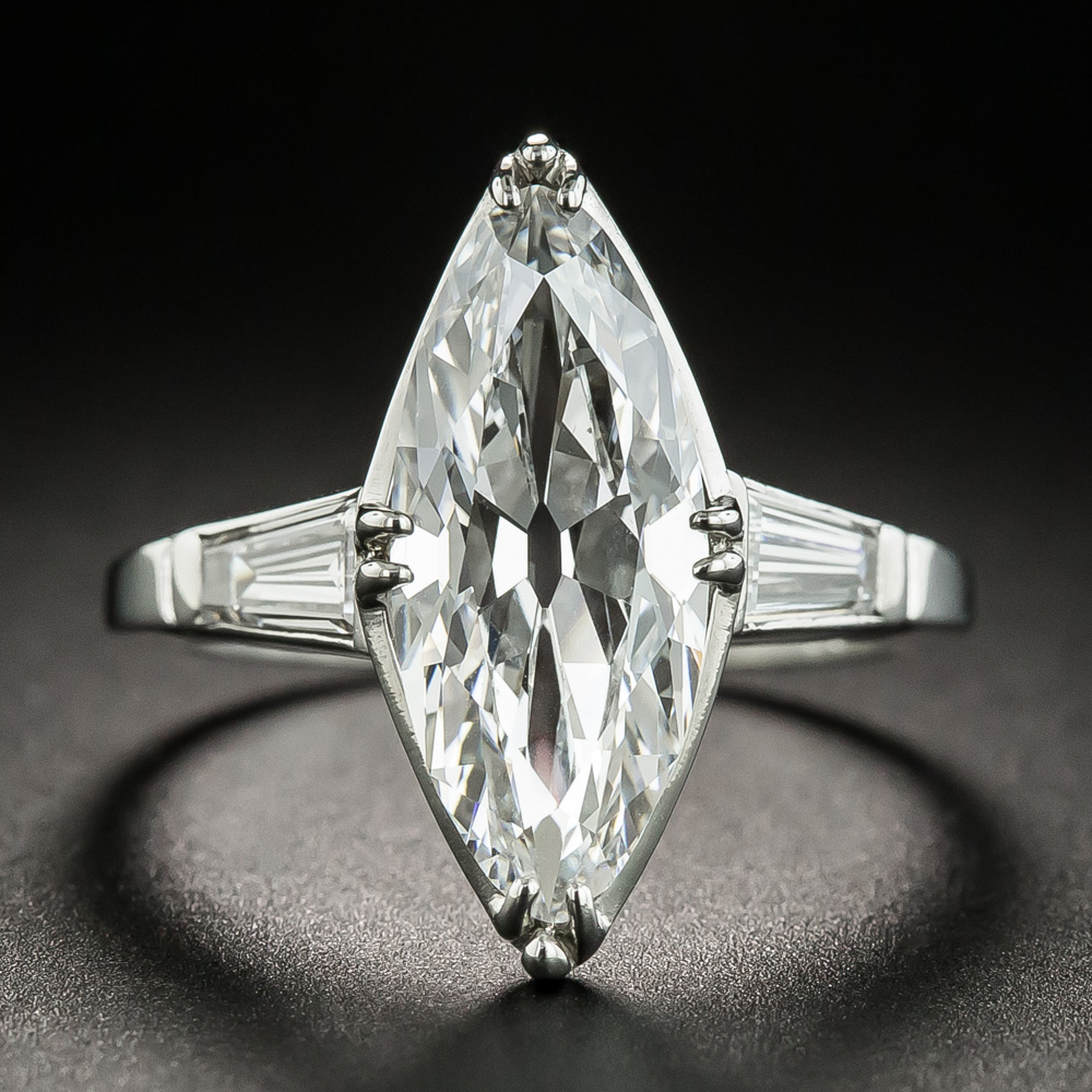 Art Deco 3.19 Carat Marquise Platinum Diamond Ring - GIA D VS1