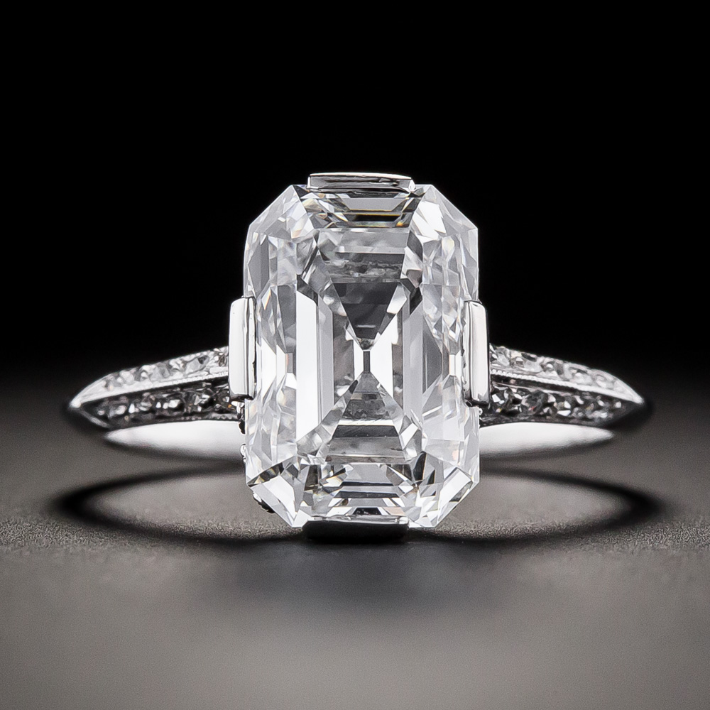 Art Deco 3.89 Carat Emerald Cut Diamond Ring - GIA D VS1