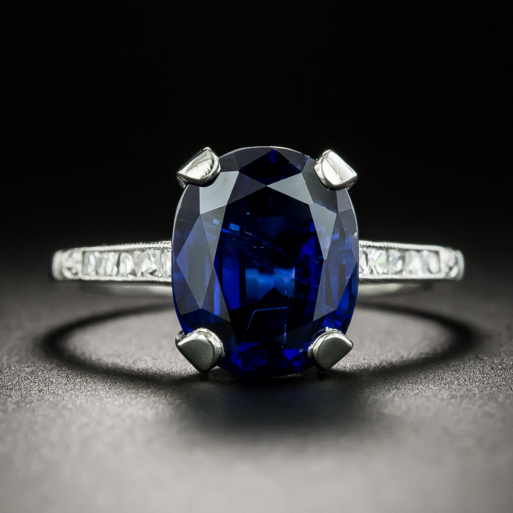 Art Deco 3.92 Carat No-Heat Sapphire and Diamond Ring - GIA