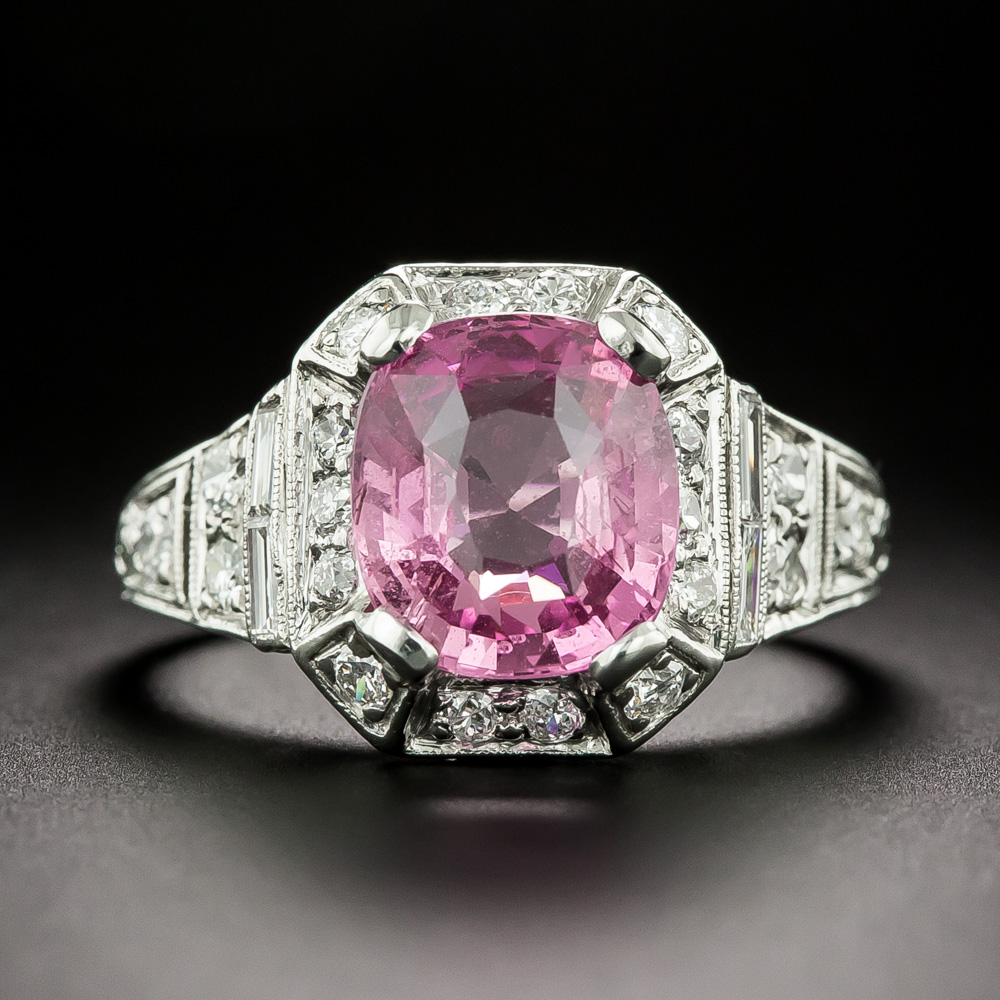 Art Deco 3.93 Carat Pink Sapphire and Diamond Ring