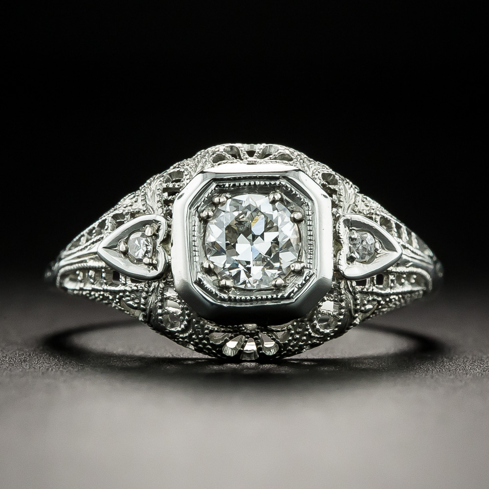 Art Deco .38 Carat Diamond Engagement Ring GIA H SI1