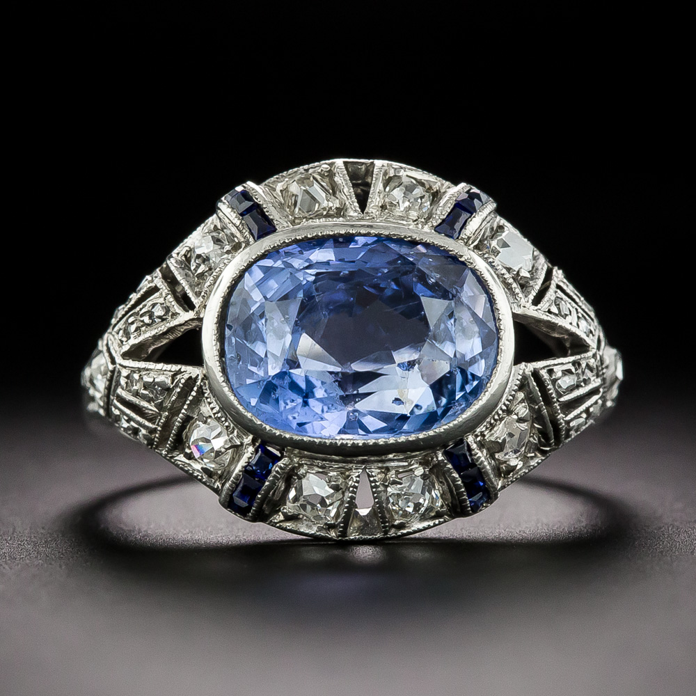 Art Deco 4.50 Carat No-Heat Burma Sapphire and Diamond Ring