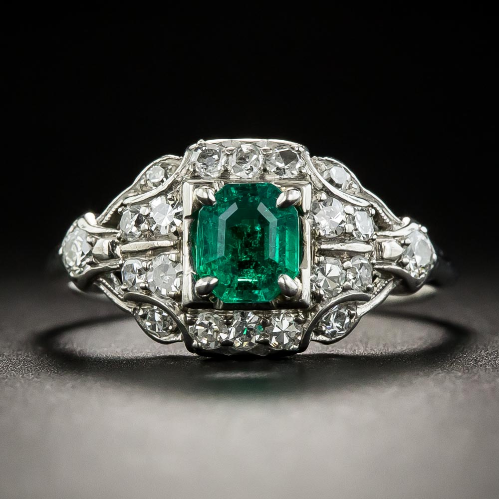 Art Deco .45 Carat Emerald and Diamond Palladium Ring