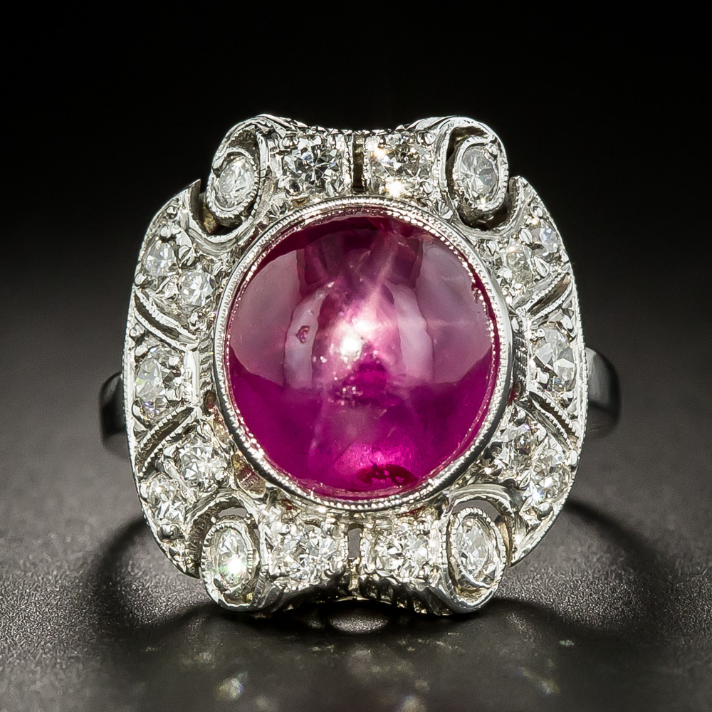 Art Deco 5.08 Carat Star Ruby Diamond Ring