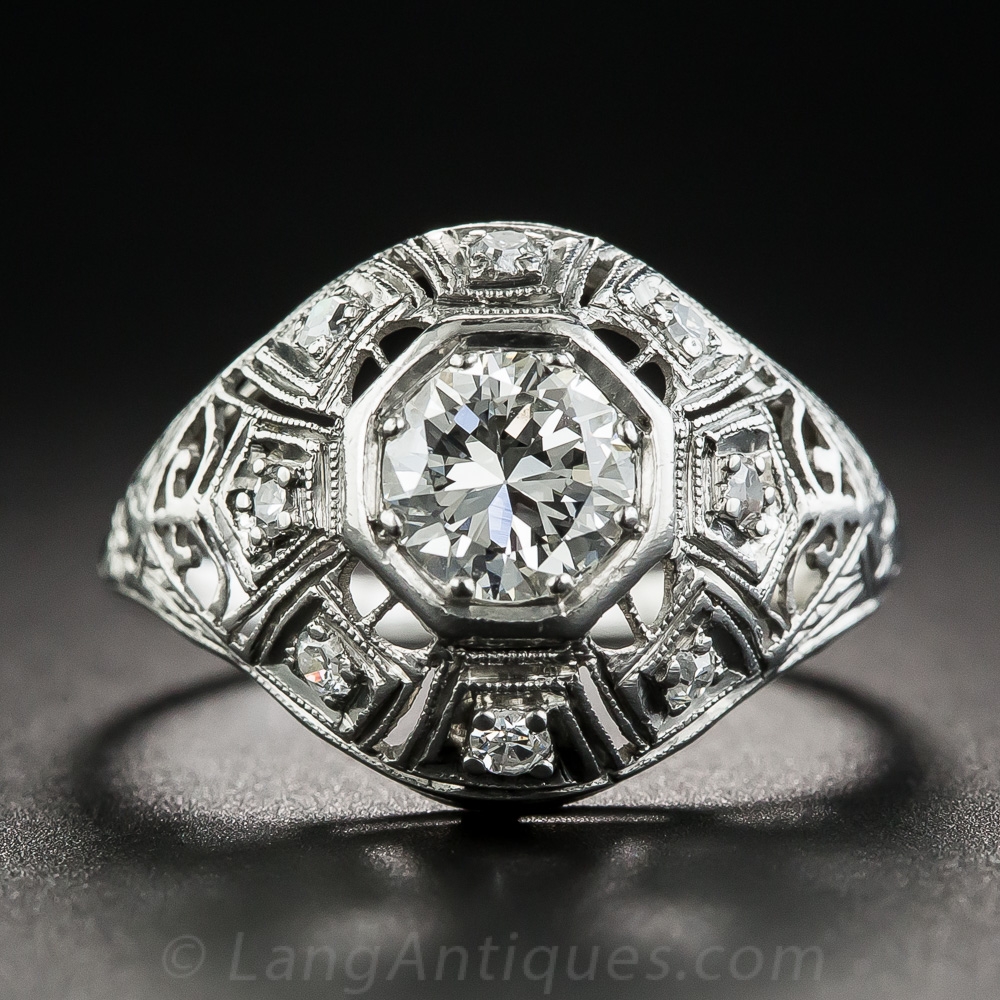 Art Deco .58 Carat Diamond Platinum Ring