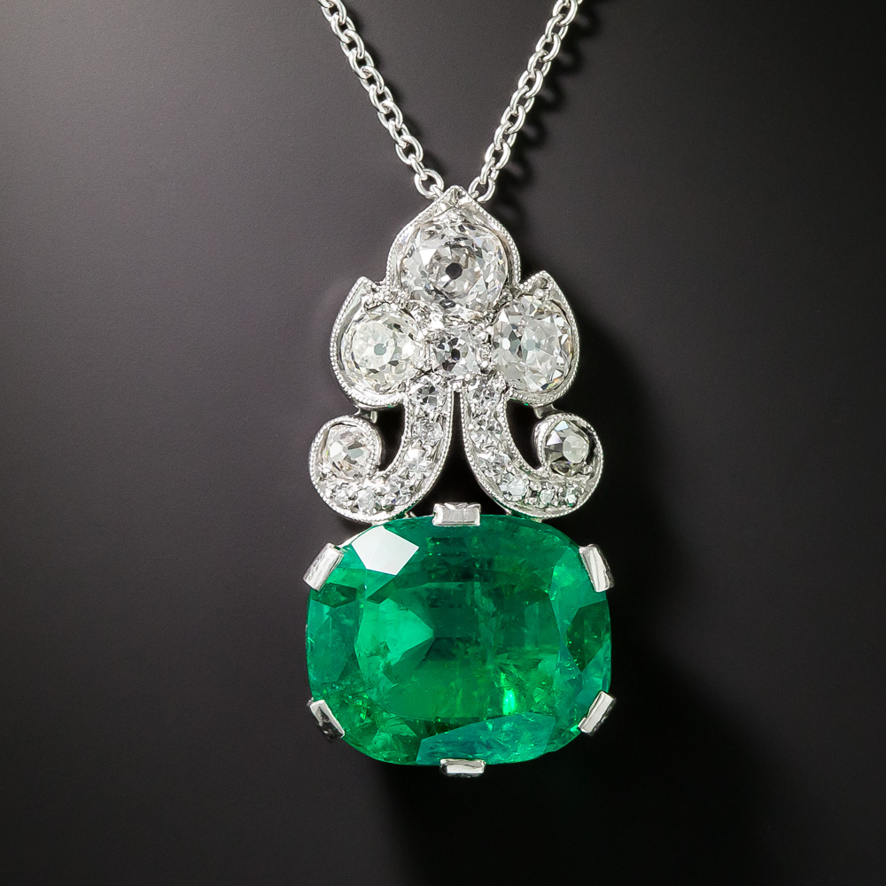 Art Deco 9.25 Carat Emerald and Diamond Pendant
