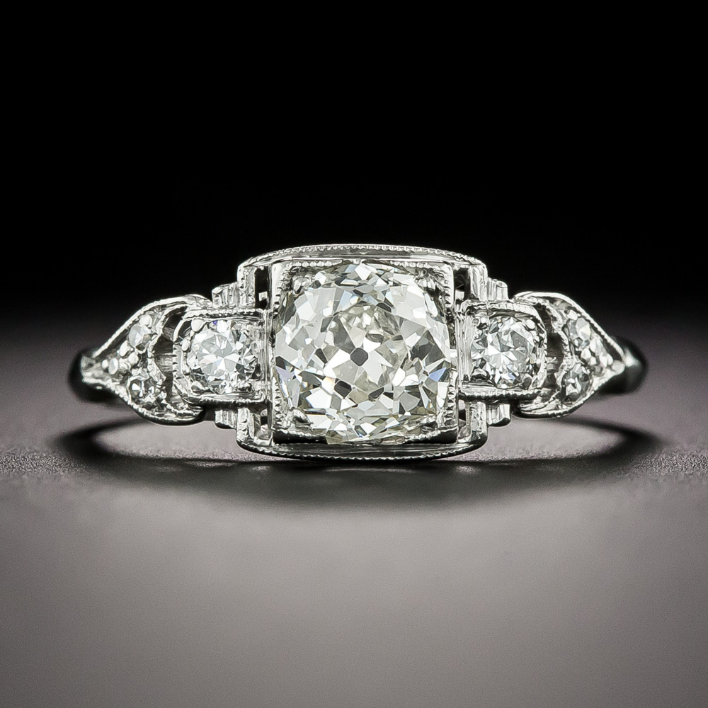 Art Deco .91 Carat Old Mine-Cut Diamond Engagement Ring - GIA L VVS2