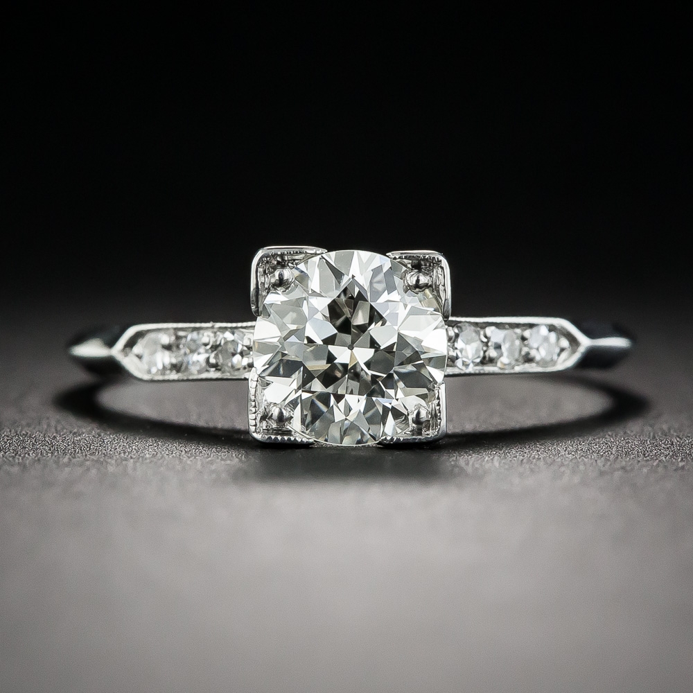 Art Deco .94 Carat Diamond Platinum Engagement Ring - GIA L VVS2