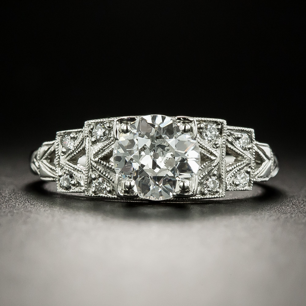 Art Deco .96 Carat Diamond Engagement Ring - GIA E SI2