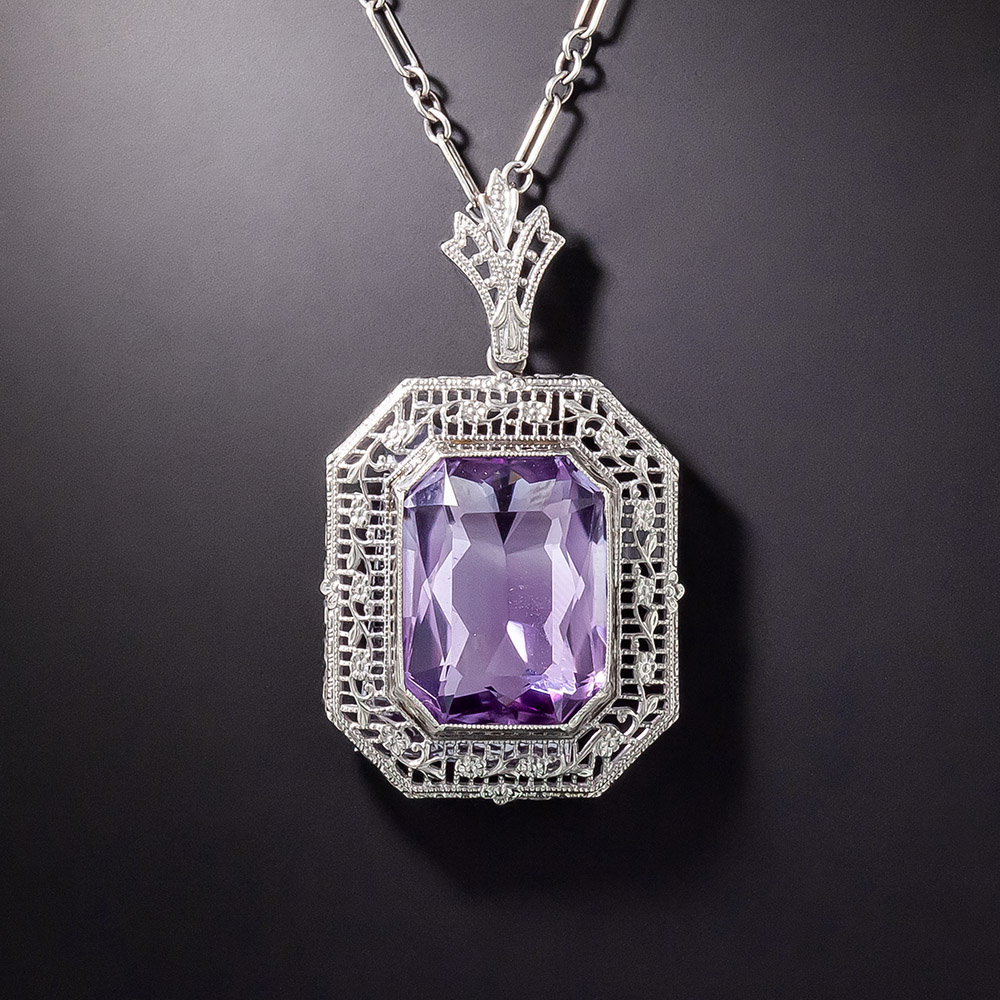 Art Deco Amethyst Filigree Necklace