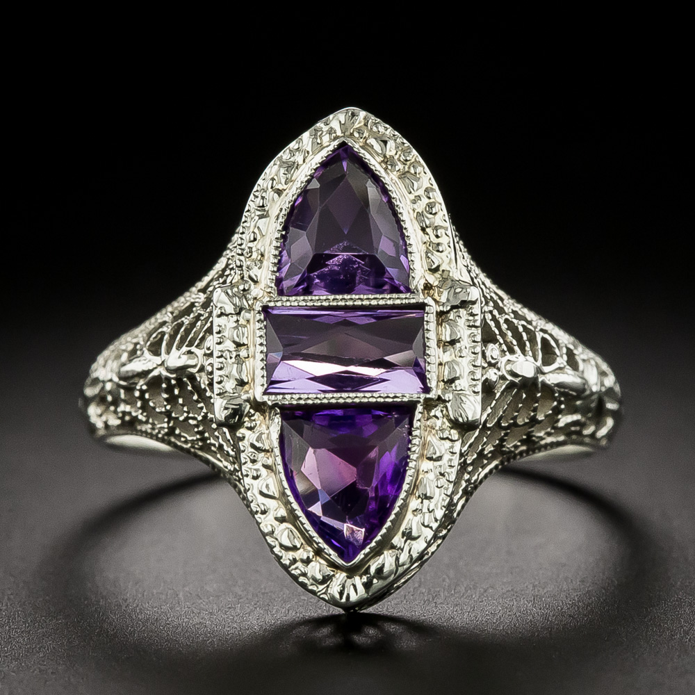Art Deco Amethyst Filigree Ring by J.J. Sommer Co.