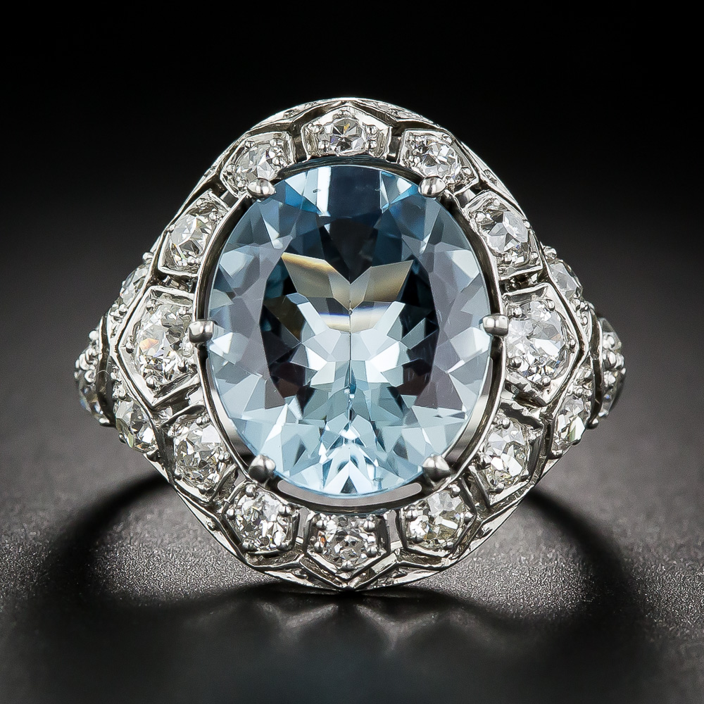 Art Deco Aquamarine and Diamond Ring - Antique & Vintage Gemstone Rings ...