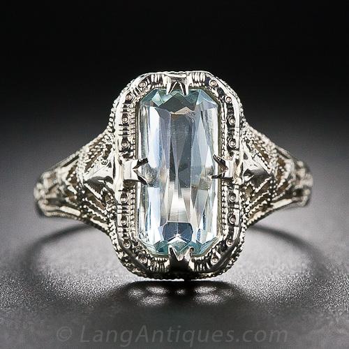 Art Deco Aquamarine Filigree Ring