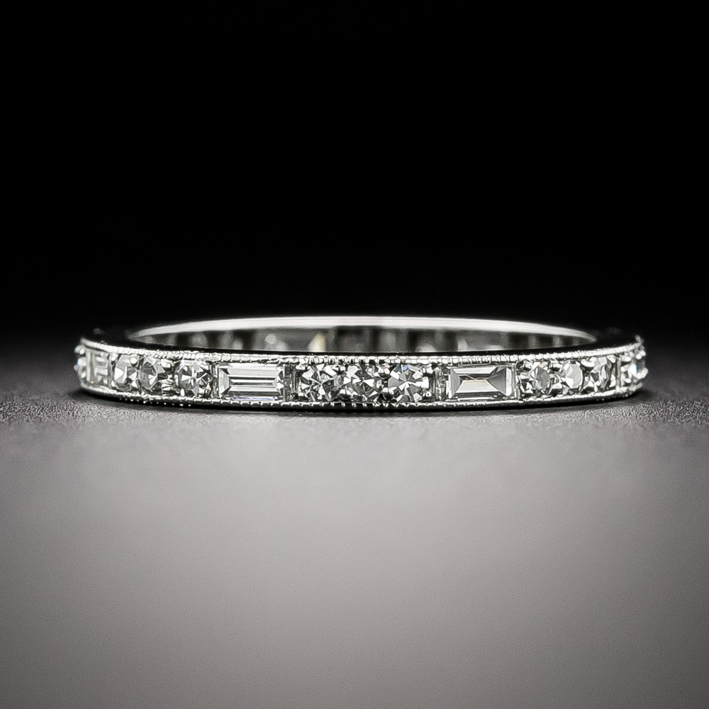 Art Deco Baguette and Round Diamond Eternity Band, Size 5 1/2