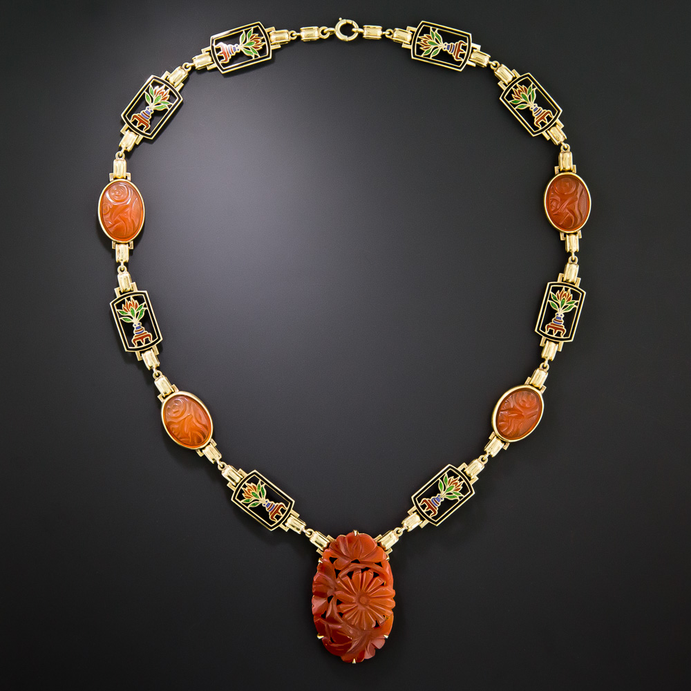 ✴︎希少✴︎ アンティークネックレス オリジナルデザイン カーネリアン Art Deco Carnelian and Enamel Necklace