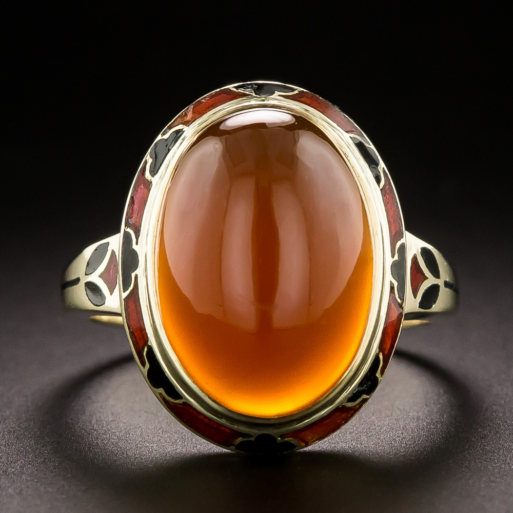 24K Gold Vermeil Split Top Crescent Carnelian Enamel Ring - Diasporan Voyage main image 0