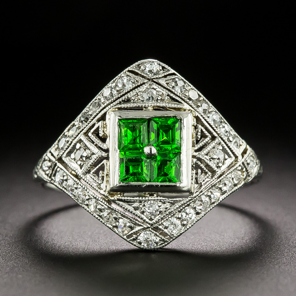 Art Deco Demantoid Garnet and Diamond Ring