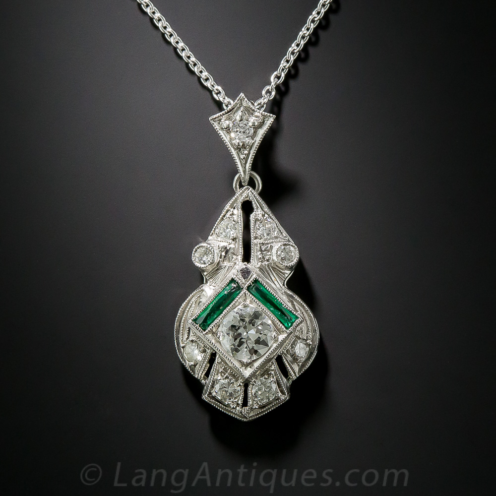 Art Deco Diamond and Calibre Emerald Pendant