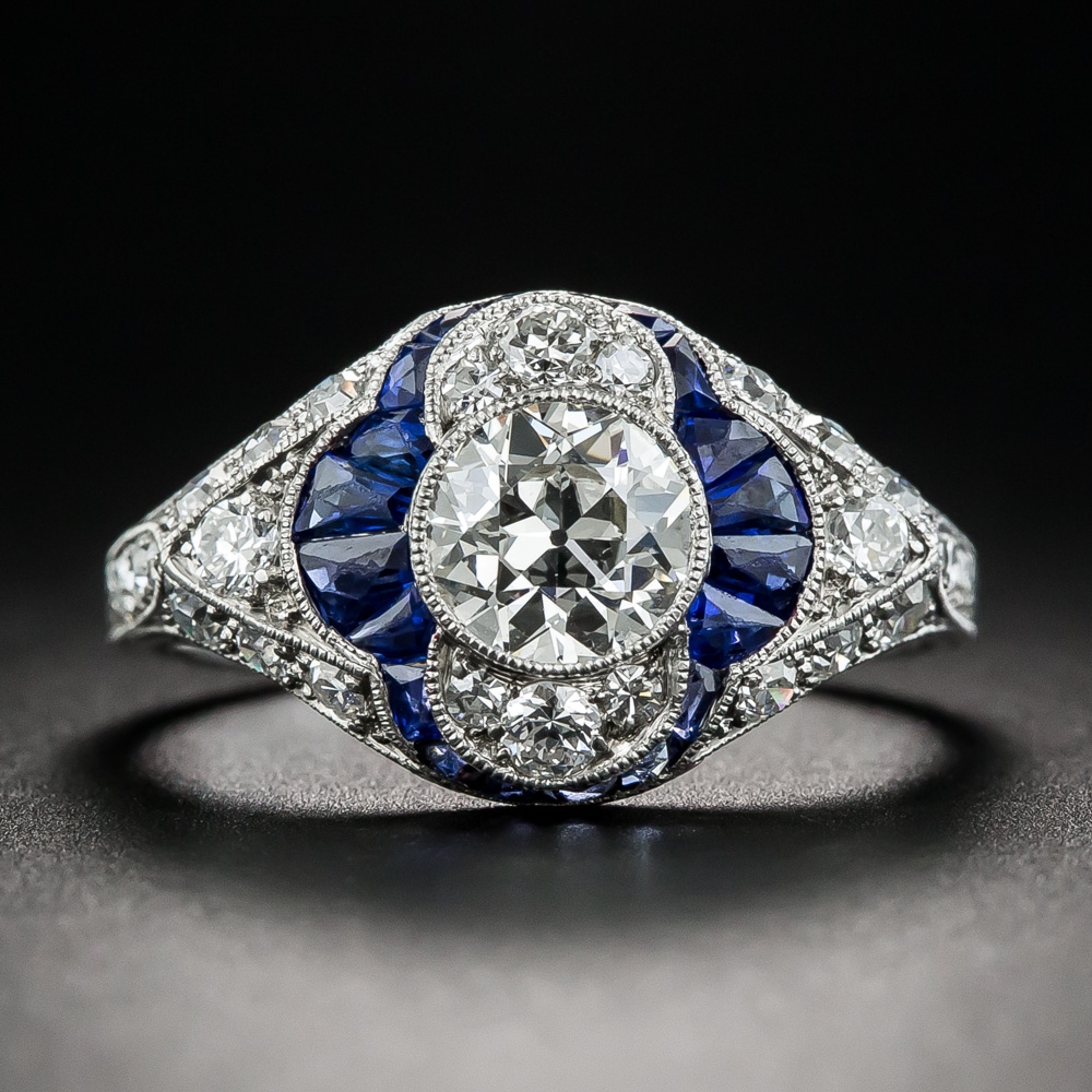 Art Deco Diamond And Calibre Sapphire Ring