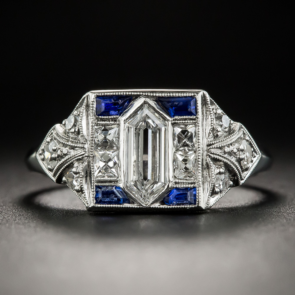 Art Deco Diamond and Calibre Sapphire Ring.