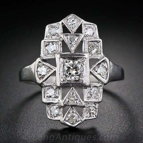 Art Deco Diamond and Platinum Dinner Ring