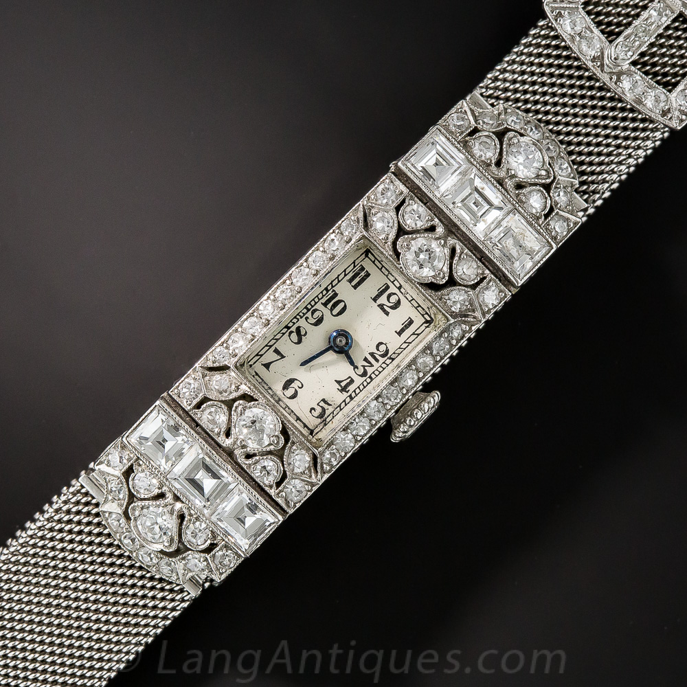 Art Deco Diamond and Platinum Mesh Ladies Wrist Watch